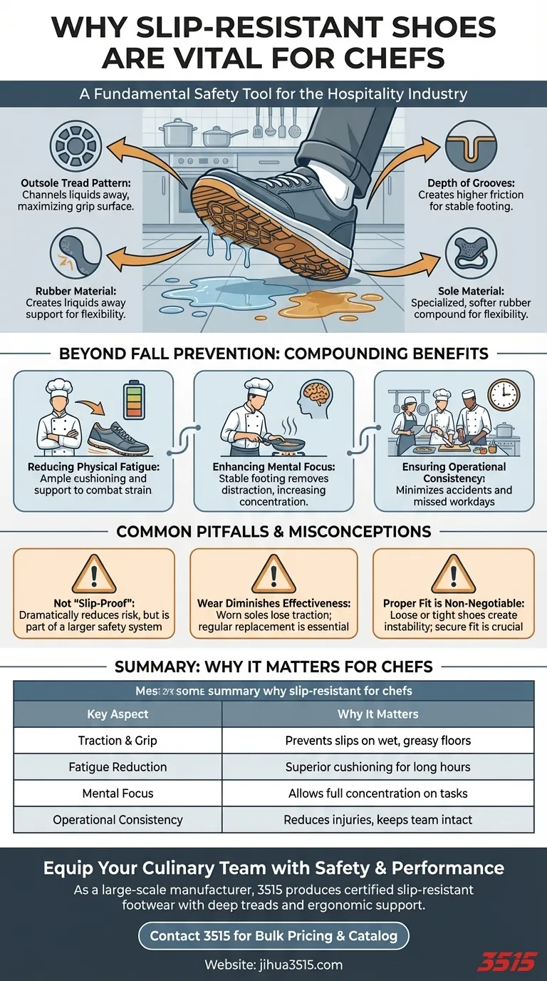 Perché le scarpe antiscivolo sono importanti per gli chef? Le fondamenta della sicurezza e delle prestazioni in cucina Guida Visiva