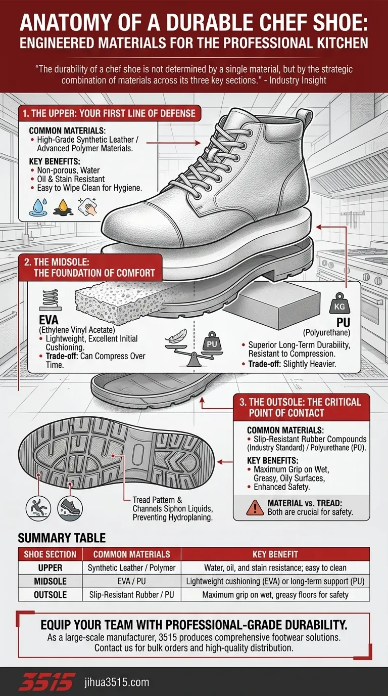 耐久性のあるシェフシューズにはどのような素材が使用されていますか？高性能キッチンフットウェアガイド ビジュアルガイド