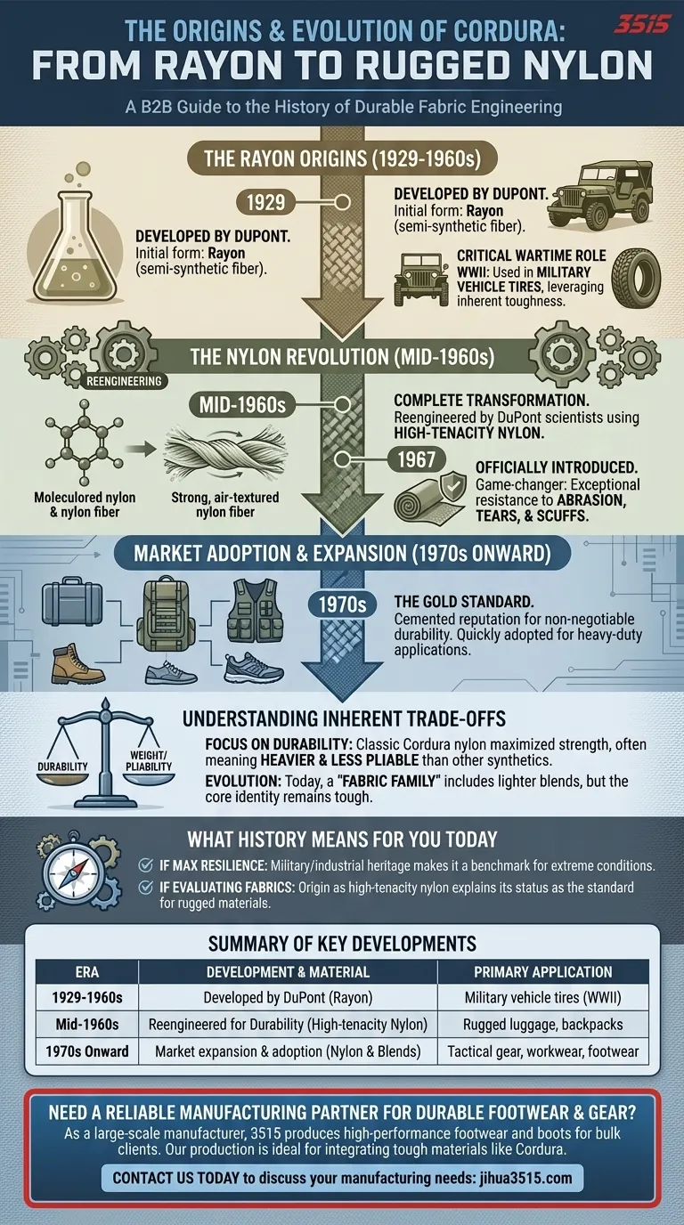 コーデュラ®の起源と歴史的発展は？レーヨンから頑丈なナイロンへ ビジュアルガイド