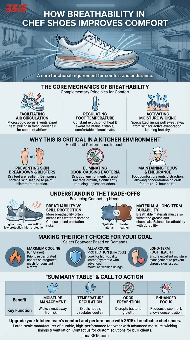 How does breathability in chef shoes improve comfort? Keep Feet Cool and Dry for Long Shifts ビジュアルガイド