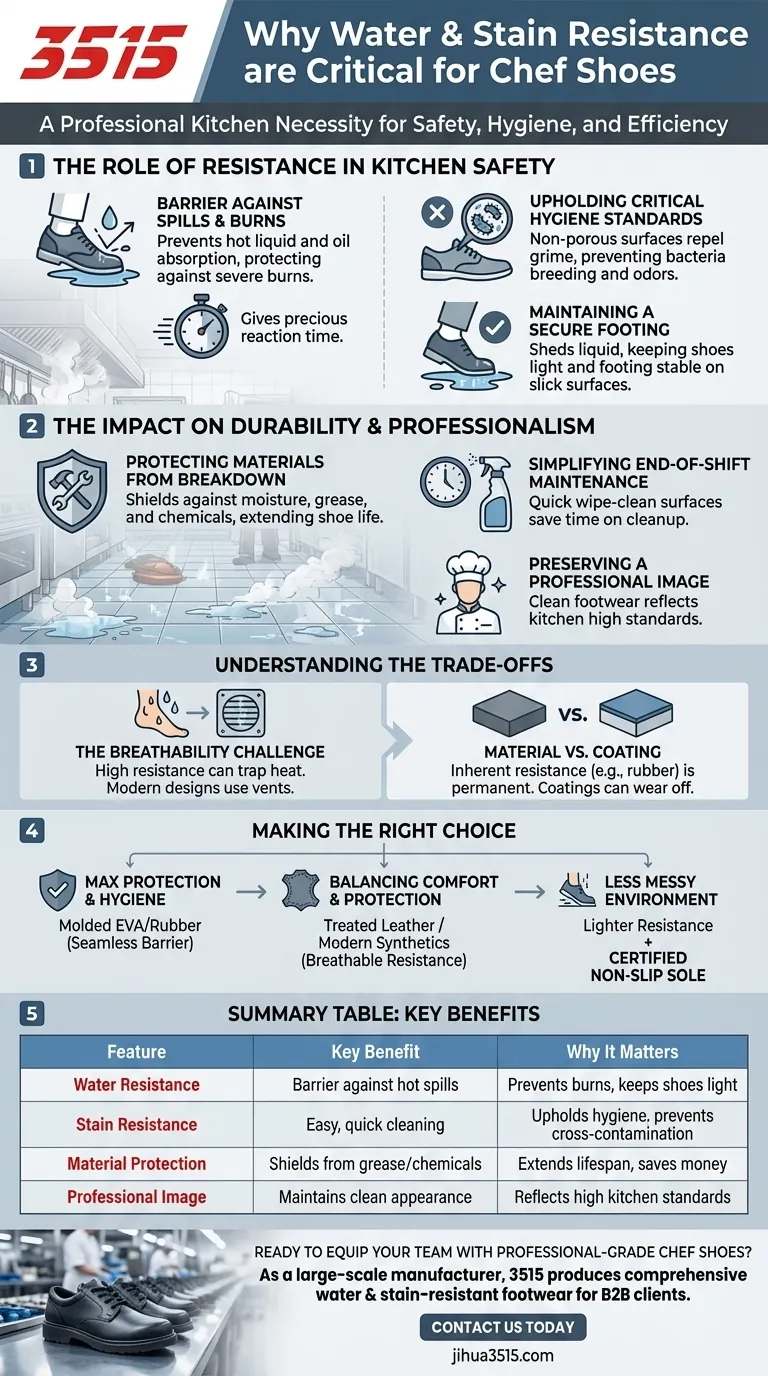 لماذا تعتبر مقاومة الماء والبقع ميزات مهمة في أحذية الطهاة؟ أساسية لسلامة المطبخ والنظافة دليل مرئي