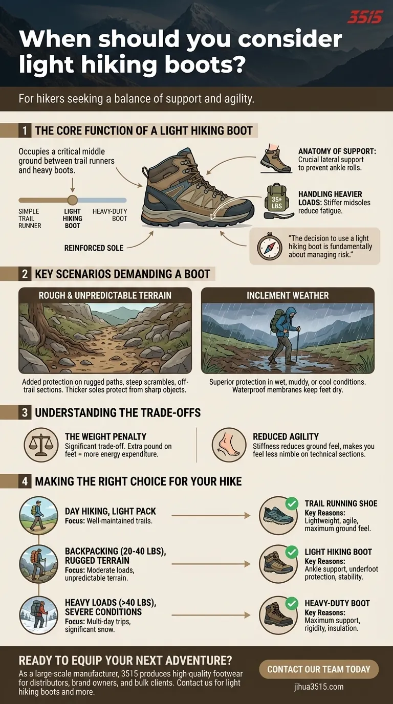 Quando considerar botas de caminhada leves? Encontre o equilíbrio perfeito entre suporte e agilidade Guia Visual