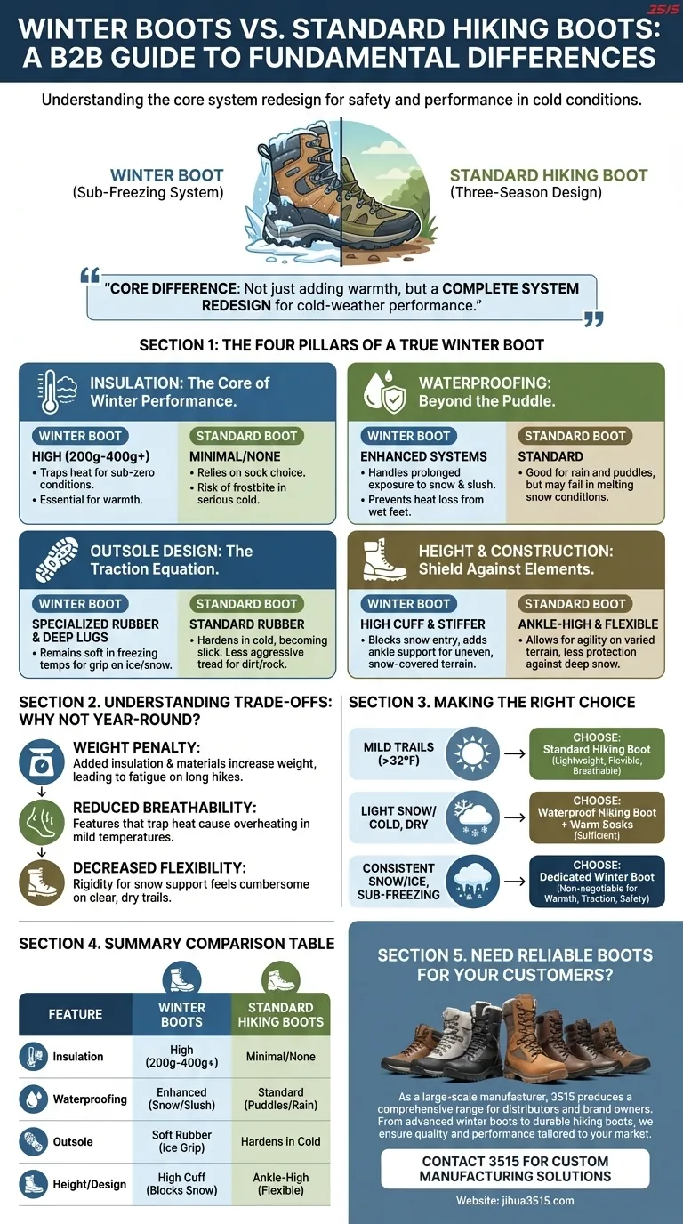 冬用ブーツと標準的なハイキングブーツの違いは何ですか？寒冷地での安全のためのガイド ビジュアルガイド