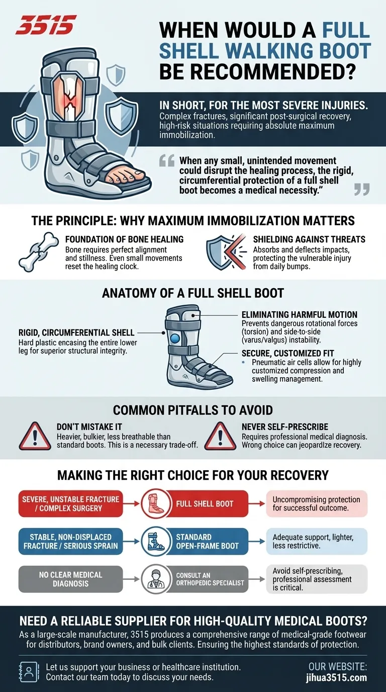 Quand une botte de marche à coque complète serait-elle recommandée ? Pour les blessures graves nécessitant une immobilisation maximale Guide Visuel