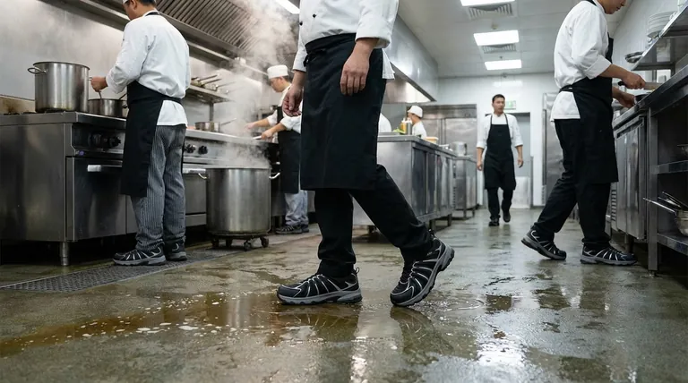 17,000人の飲食サービス従事者を対象とした数年間の調査で、どのような結果が得られましたか? スリップによる負傷が67%減少しました。