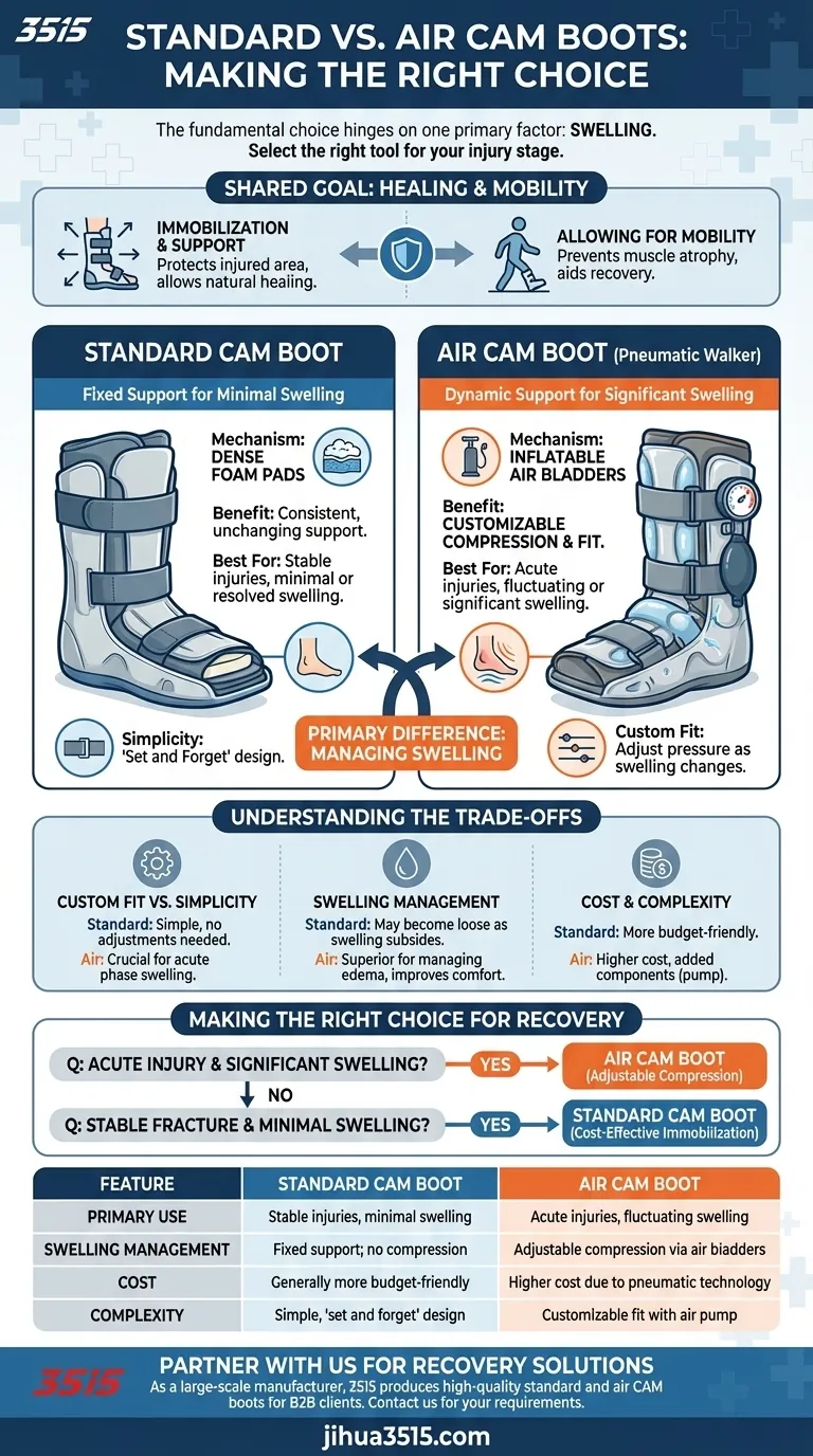 ¿Qué se debe considerar al elegir entre botas CAM estándar y neumáticas? Una guía para la recuperación de lesiones Guía Visual