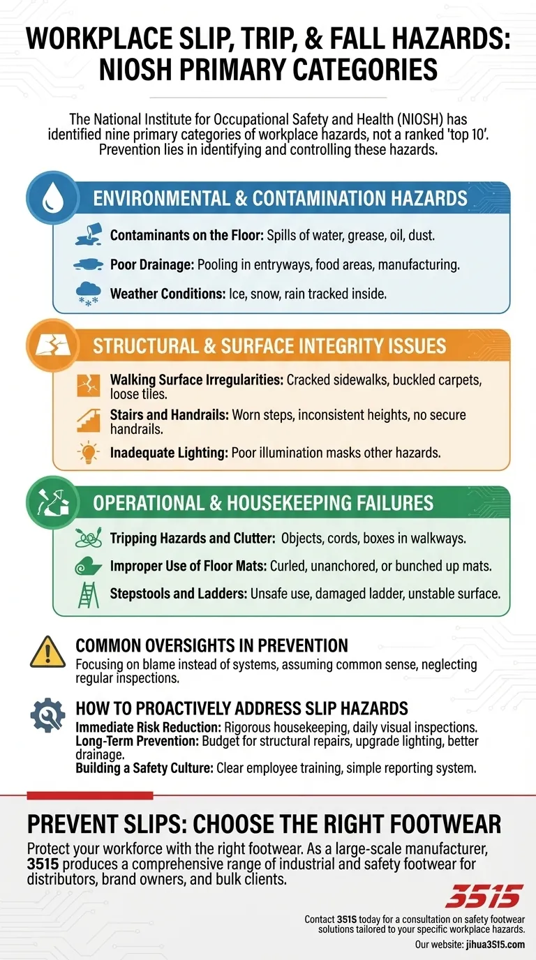 NIOSHが挙げる職場での滑りやすさの危険性トップ10は何ですか？予防安全ガイド ビジュアルガイド
