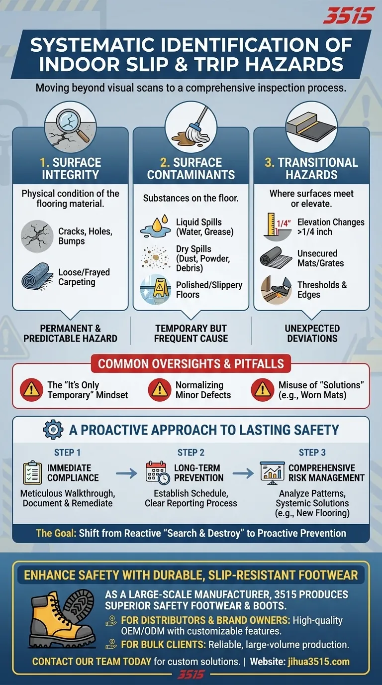 Como identificar riscos de escorregamento e tropeção em superfícies de caminhada internas? Uma estrutura sistemática de 3 etapas Guia Visual