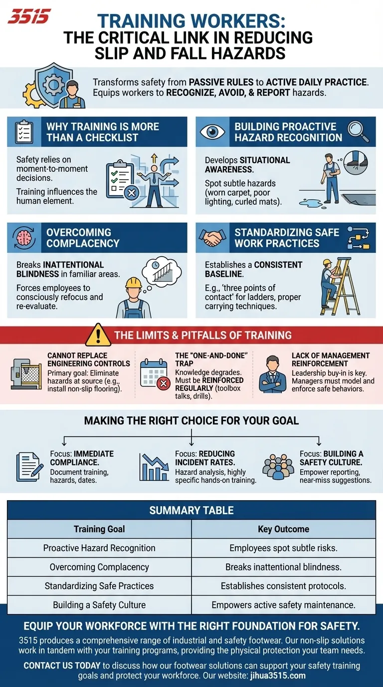 Why is training workers important in reducing slip and fall hazards? Build a Proactive Safety Culture Visual Guide