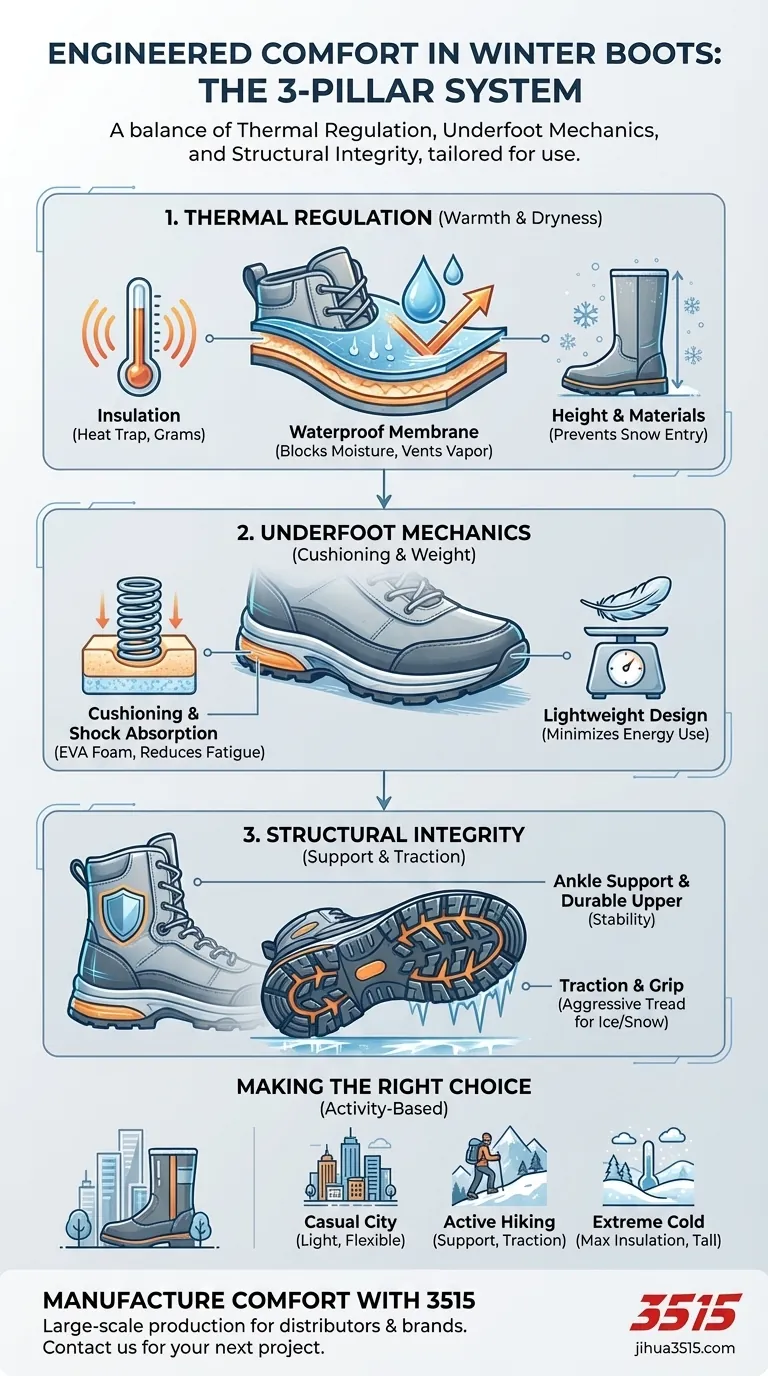冬用ブーツの快適さの主な構成要素は何ですか？終日暖かさを保つためのエンジニアガイド ビジュアルガイド