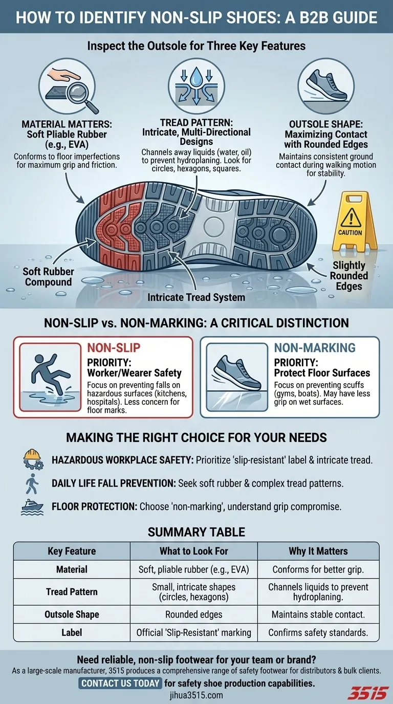 ¿Cómo puedes identificar si los zapatos son antideslizantes? Una guía sobre el material de la suela, la banda de rodadura y la seguridad Guía Visual
