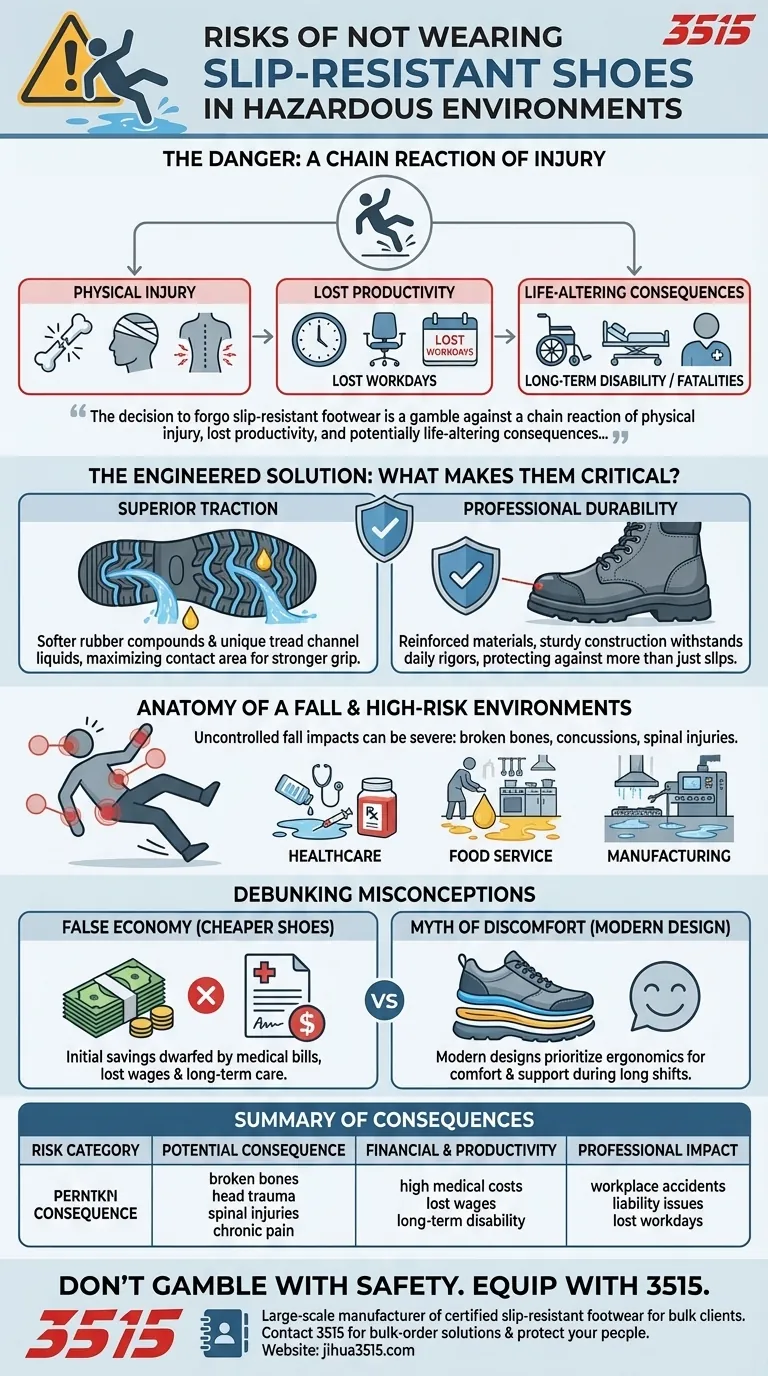 Quali sono i rischi di non indossare scarpe antiscivolo? Evita infortuni costosi e perdite di produttività Guida Visiva