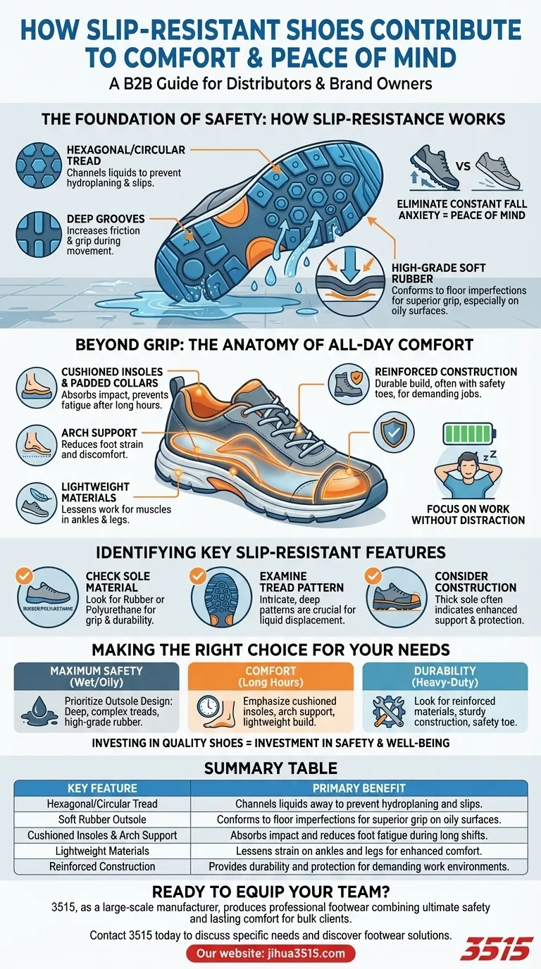 Como os sapatos antiderrapantes contribuem para o conforto e a tranquilidade? Aumentam a segurança e reduzem a fadiga Guia Visual