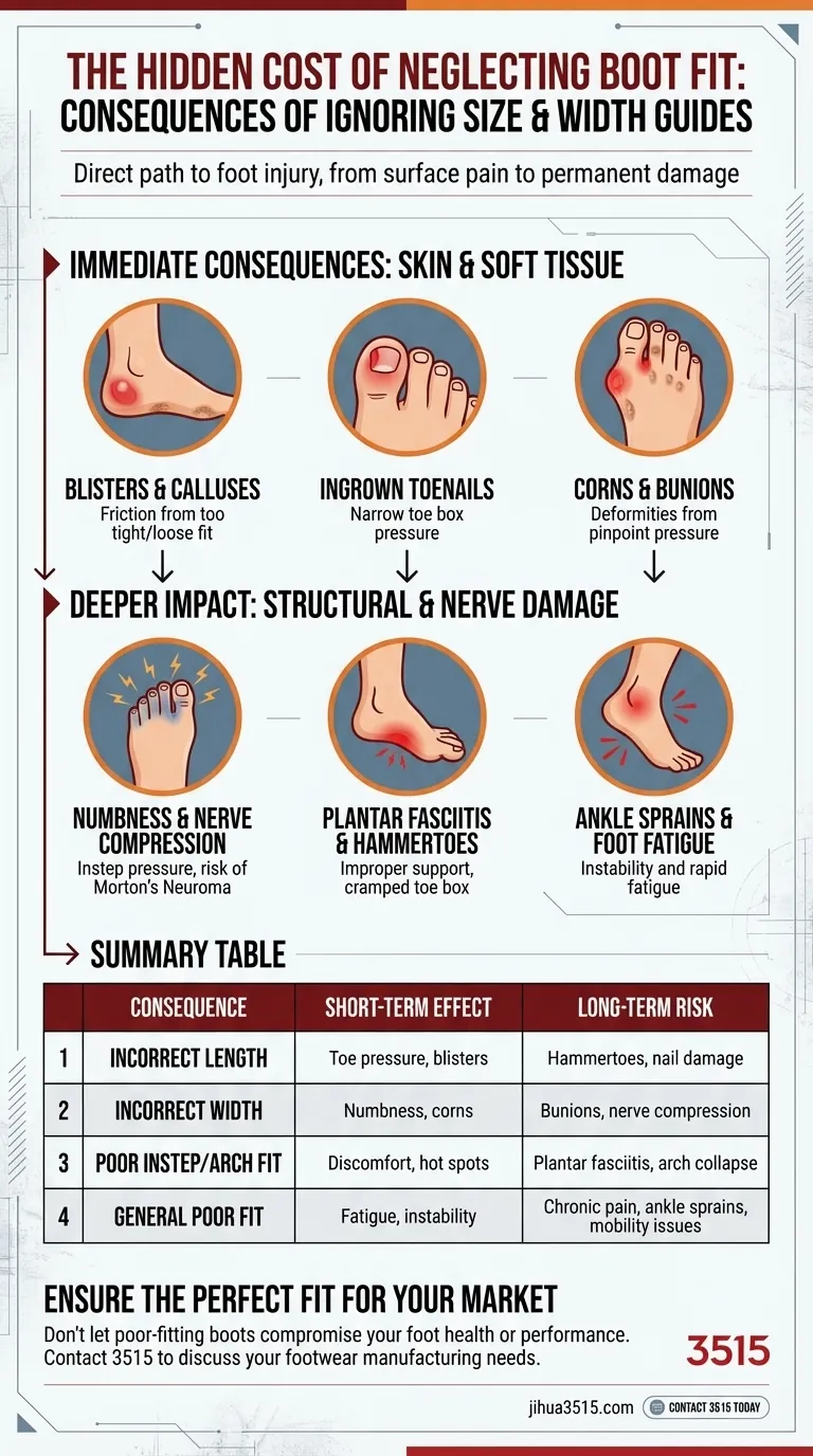 Quali sono le conseguenze della trascuratezza delle guide alle taglie e delle tabelle di larghezza degli scarponi? Evita dolorose lesioni ai piedi Guida Visiva