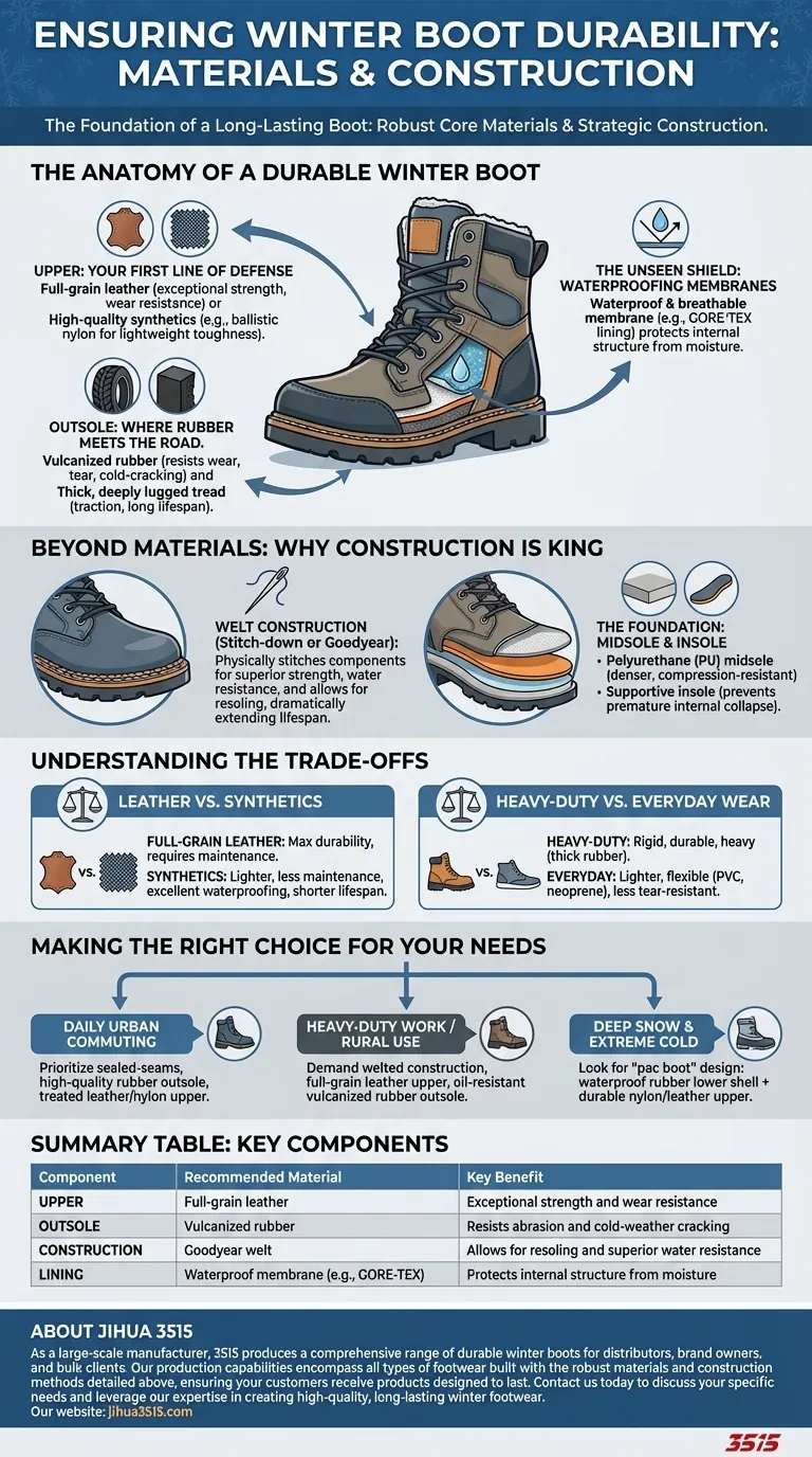 Welche Materialien gewährleisten die Haltbarkeit von Winterstiefeln? Investieren Sie in Vollnarbenleder & vulkanisierten Gummi Visuelle Anleitung