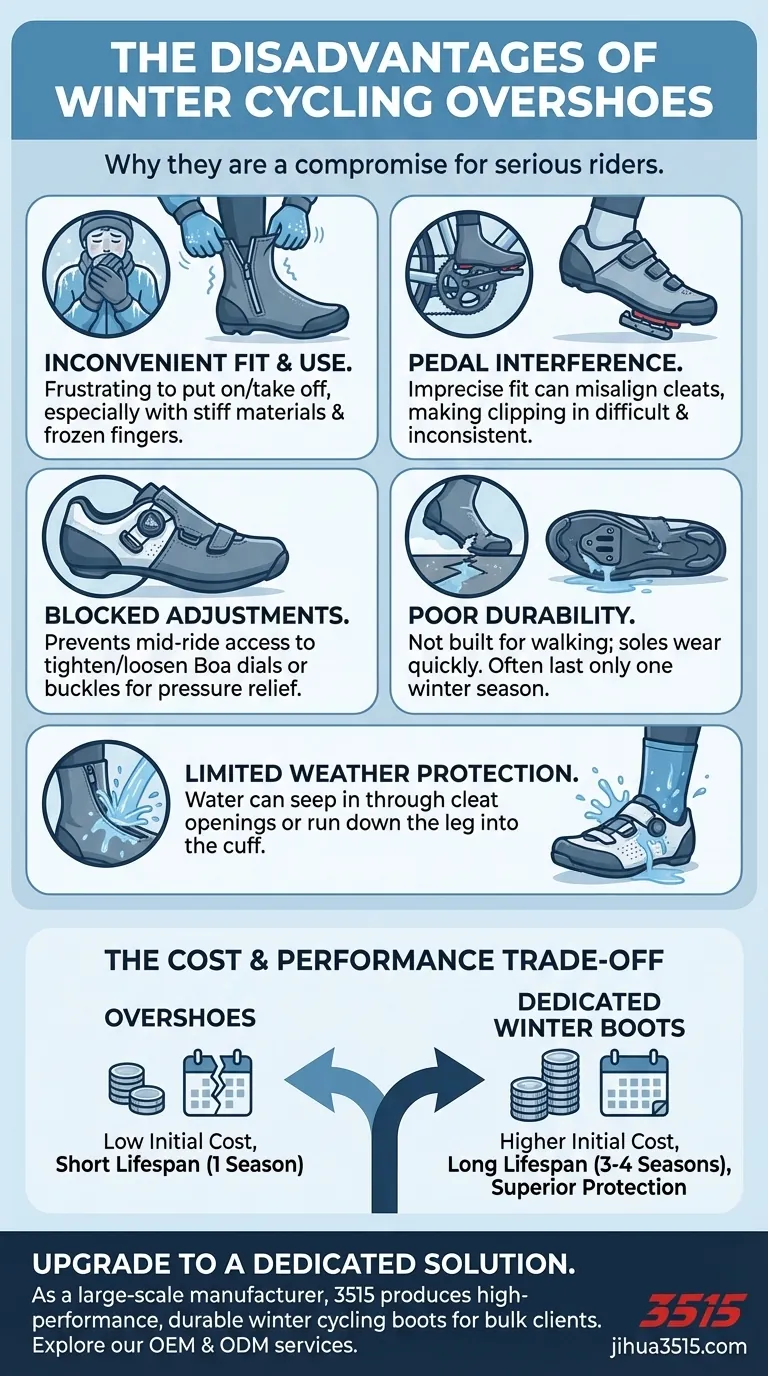 Quali sono gli svantaggi dell'utilizzo di copriscarpe per il ciclismo invernale? Scomodità, vestibilità scadente e problemi di durata Guida Visiva