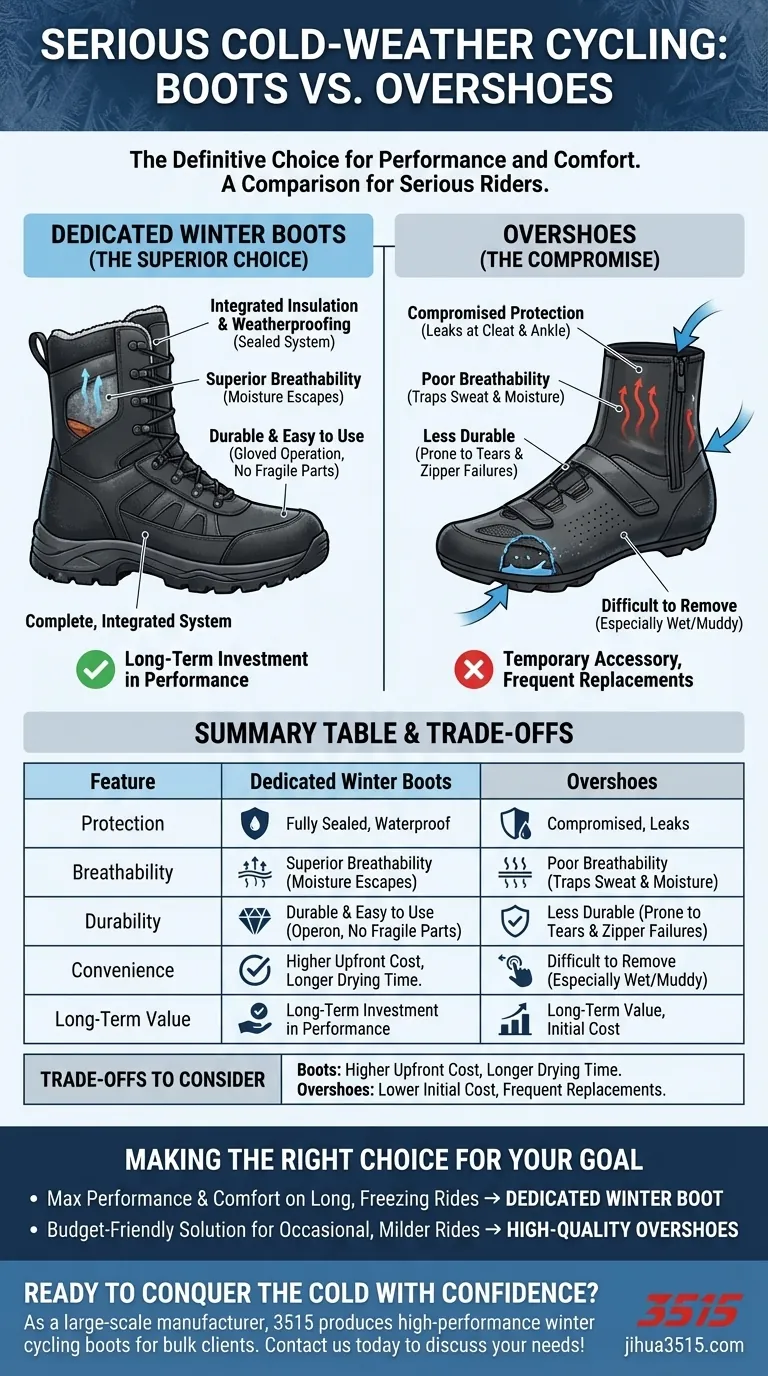 Which option is better for serious cold-weather riders? Invest in Superior Performance with Dedicated Boots Visual Guide