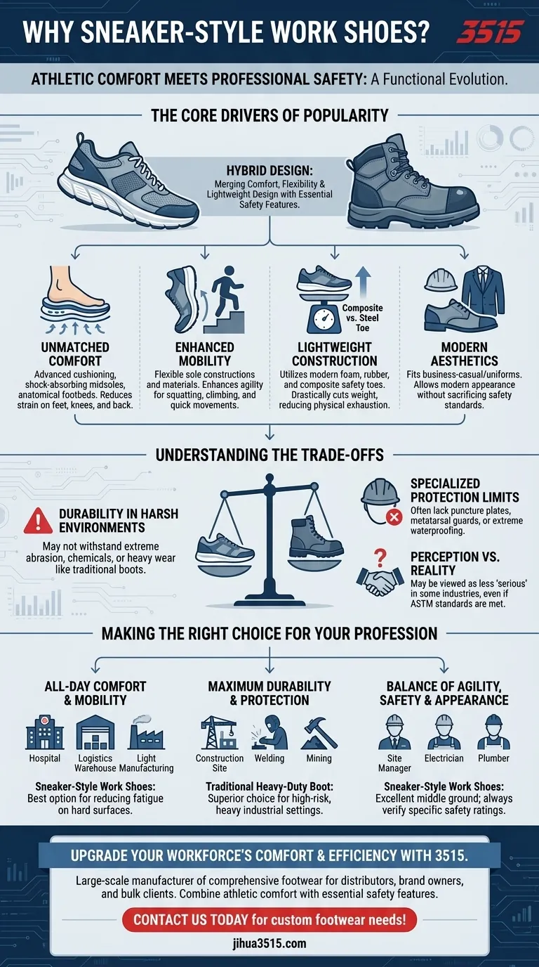 ¿Por qué son populares los zapatos de trabajo estilo zapatilla deportiva? Desbloquea comodidad y movilidad durante todo el día Guía Visual