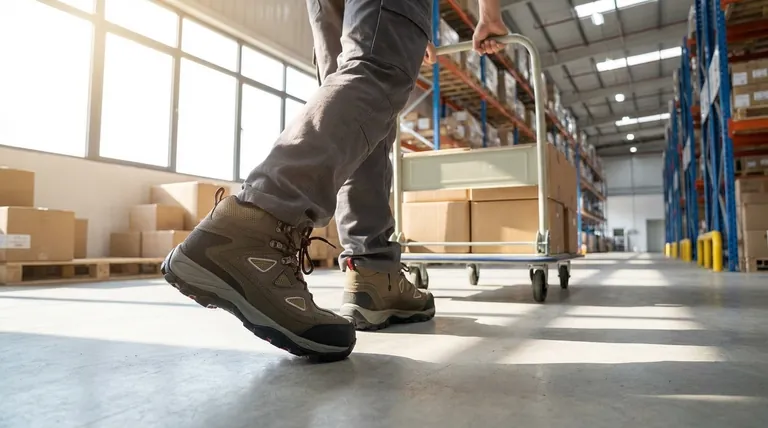 Why might mesh be used in the upper material of work shoes? For Lightweight, Breathable Comfort