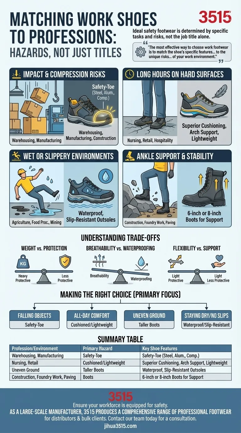 Quelles professions conviennent le mieux à certains types de chaussures de travail ? Associez les caractéristiques aux dangers de votre emploi Guide Visuel