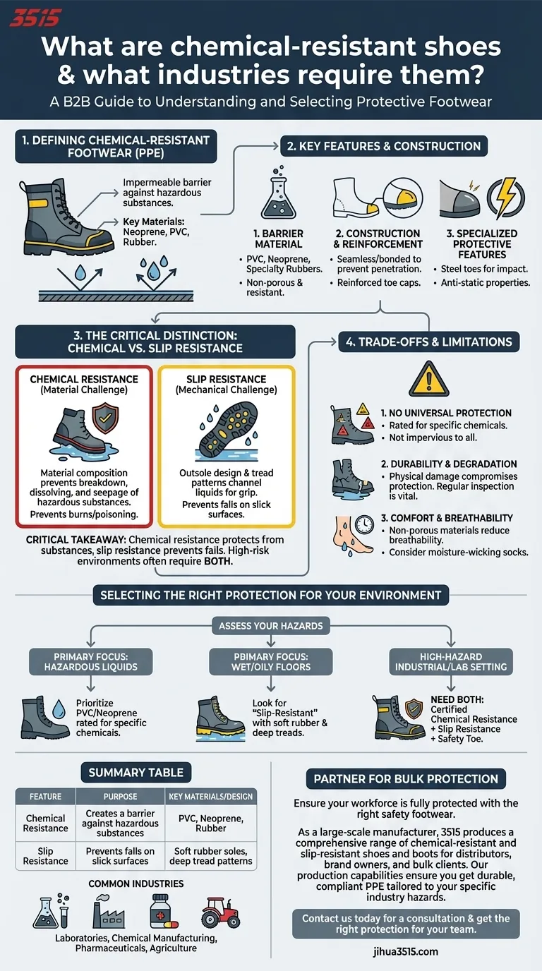 Quelles sont les chaussures résistantes aux produits chimiques et quels secteurs d'activité en ont besoin ? EPI essentiels pour les lieux de travail dangereux Guide Visuel