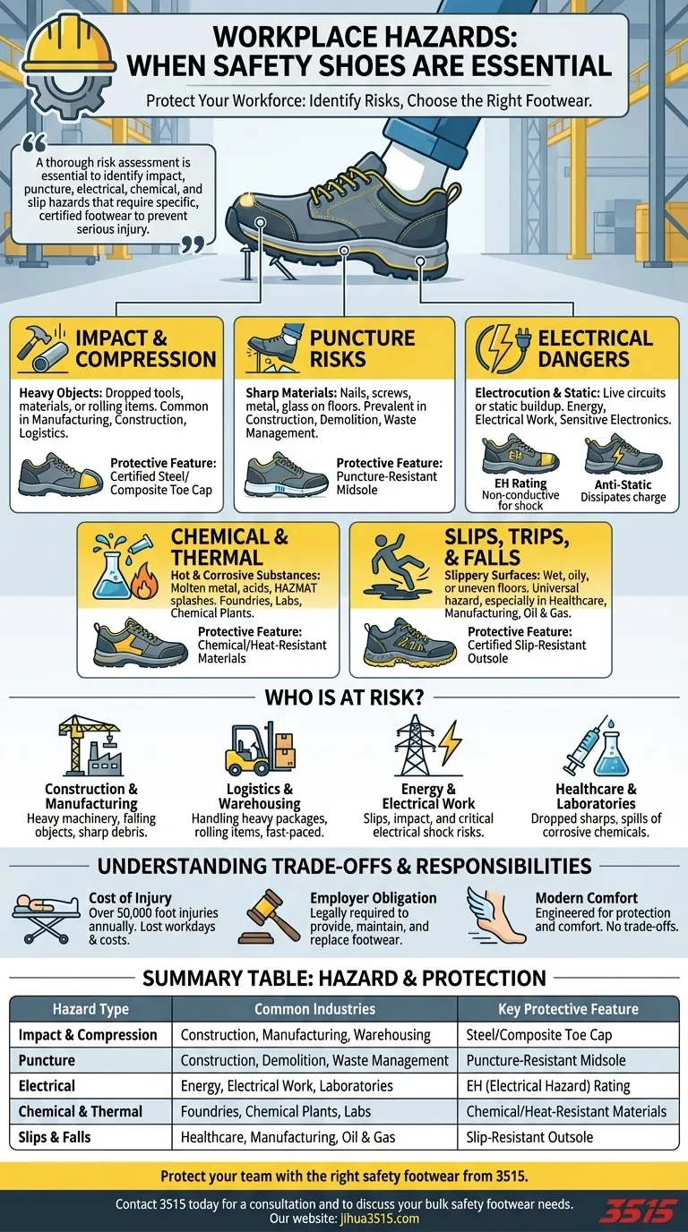 安全靴が必要となる職場での危険性とは何ですか？ 従業員を保護するためのリスクを特定しましょう。 ビジュアルガイド