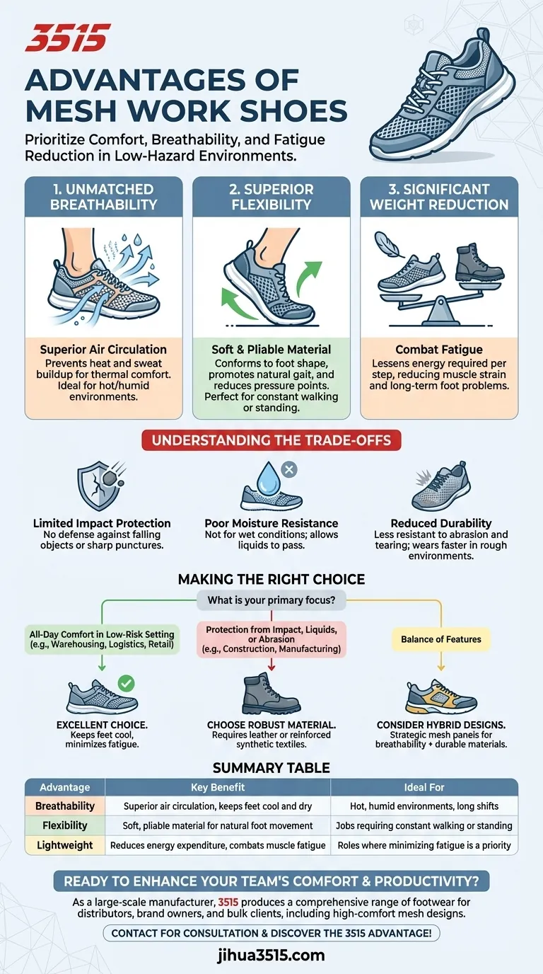 메쉬 작업화의 장점은 무엇인가요? 편안함 증진 및 피로 감소 시각적 가이드