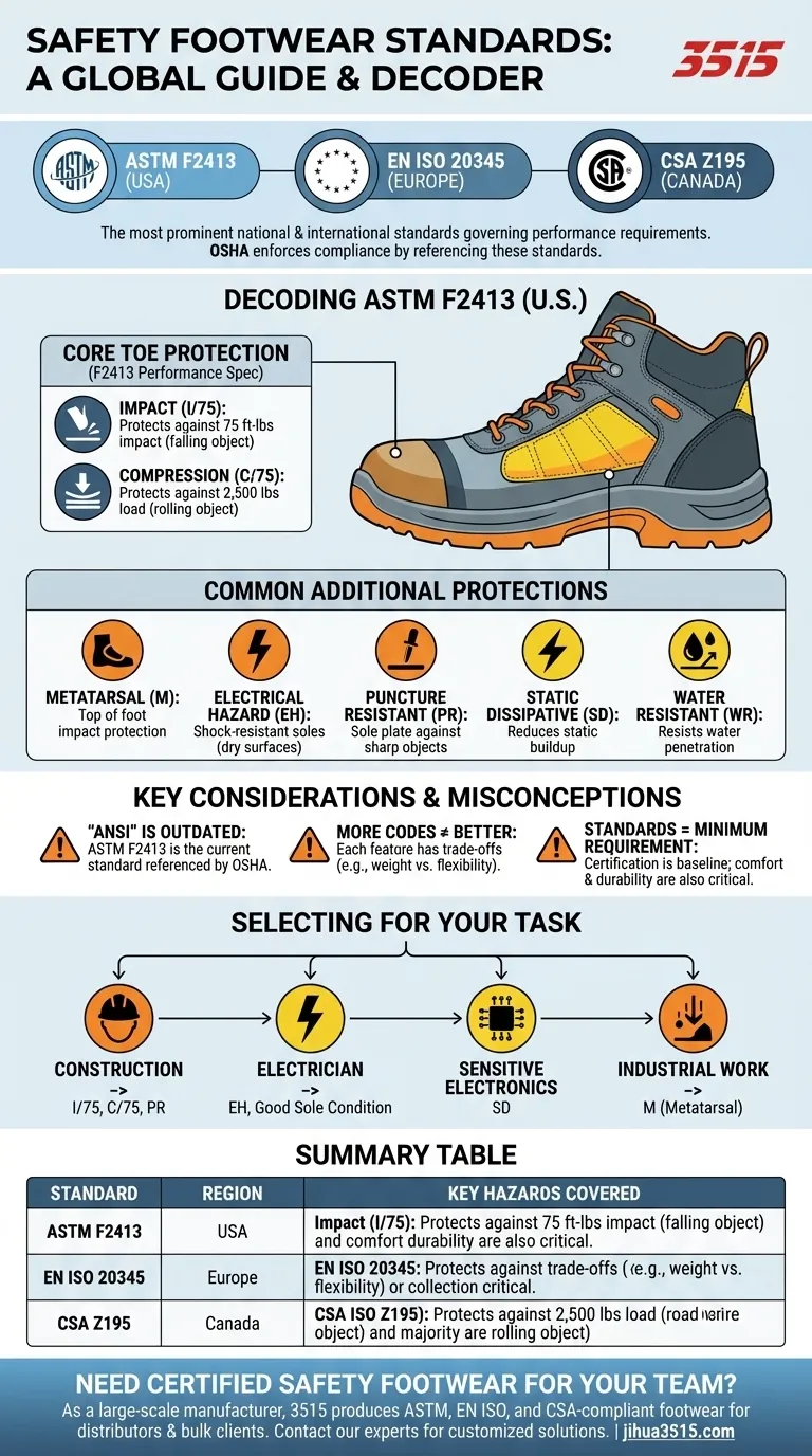 安全鞋的额定标准由什么规定？解读 ASTM、EN ISO 和 CSA，保障您的安全 图解指南