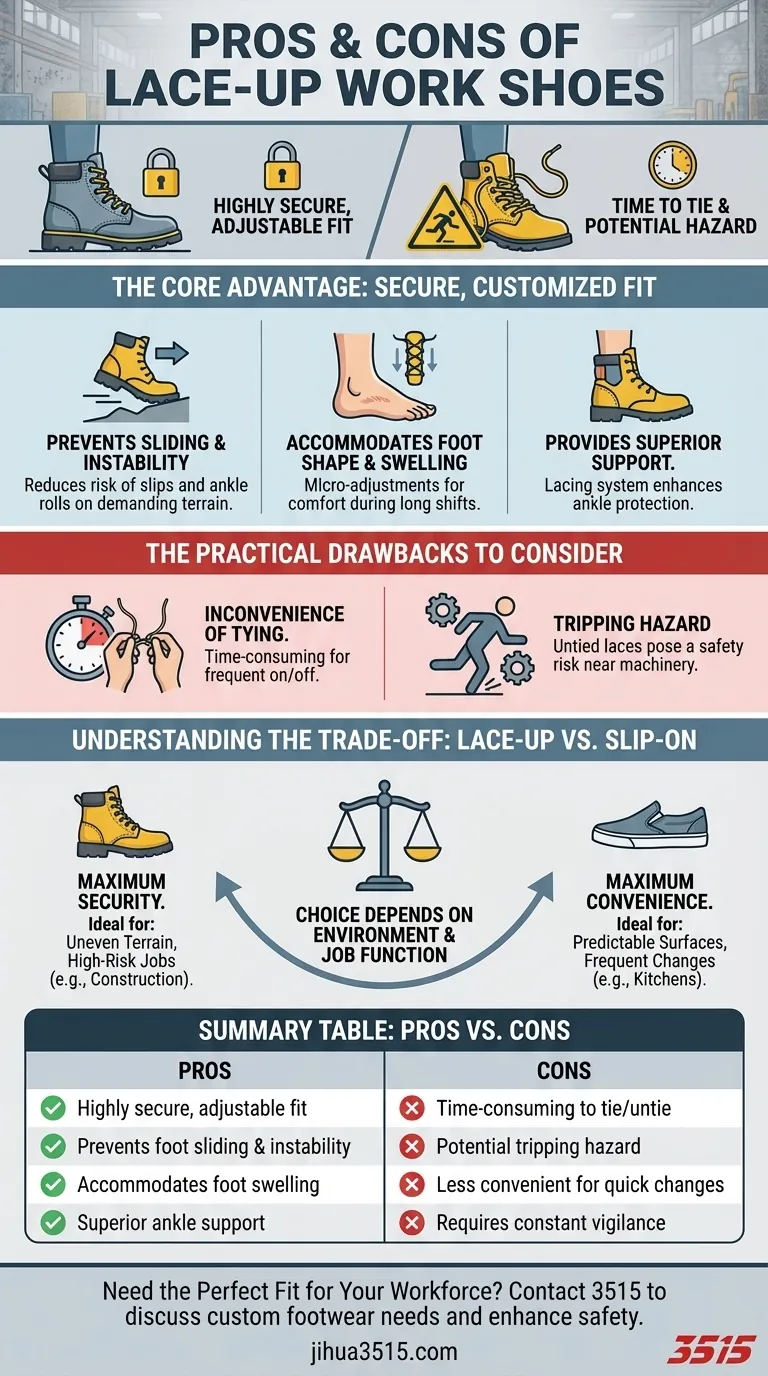 Quels sont les avantages et les inconvénients des chaussures de travail à lacets ? Maximiser la sécurité par rapport à la commodité Guide Visuel