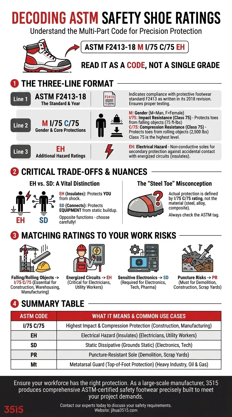 Comment interpréter les classifications de chaussures de sécurité ASTM ? Un guide pour faire correspondre les chaussures aux dangers de votre travail Guide Visuel