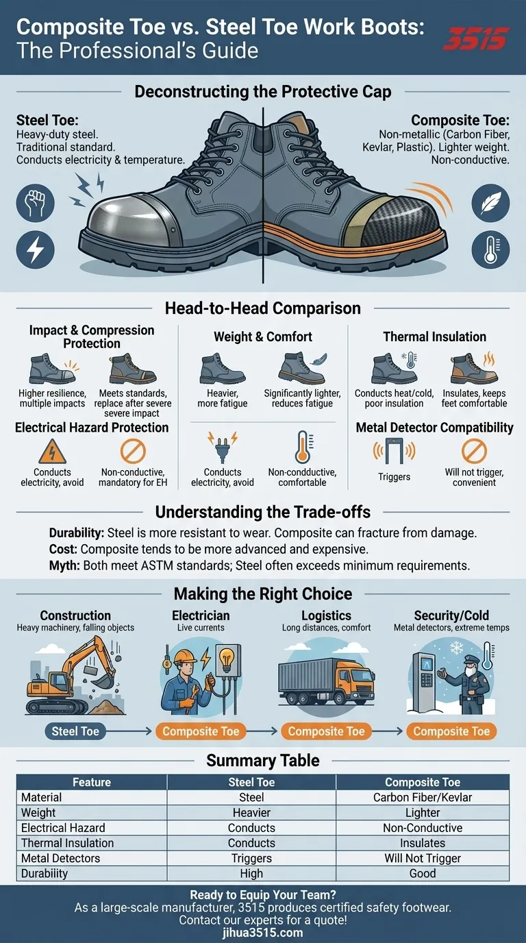 How do composite toe work boots differ from steel toe boots? A Guide to Choosing the Right Safety Boot Visual Guide