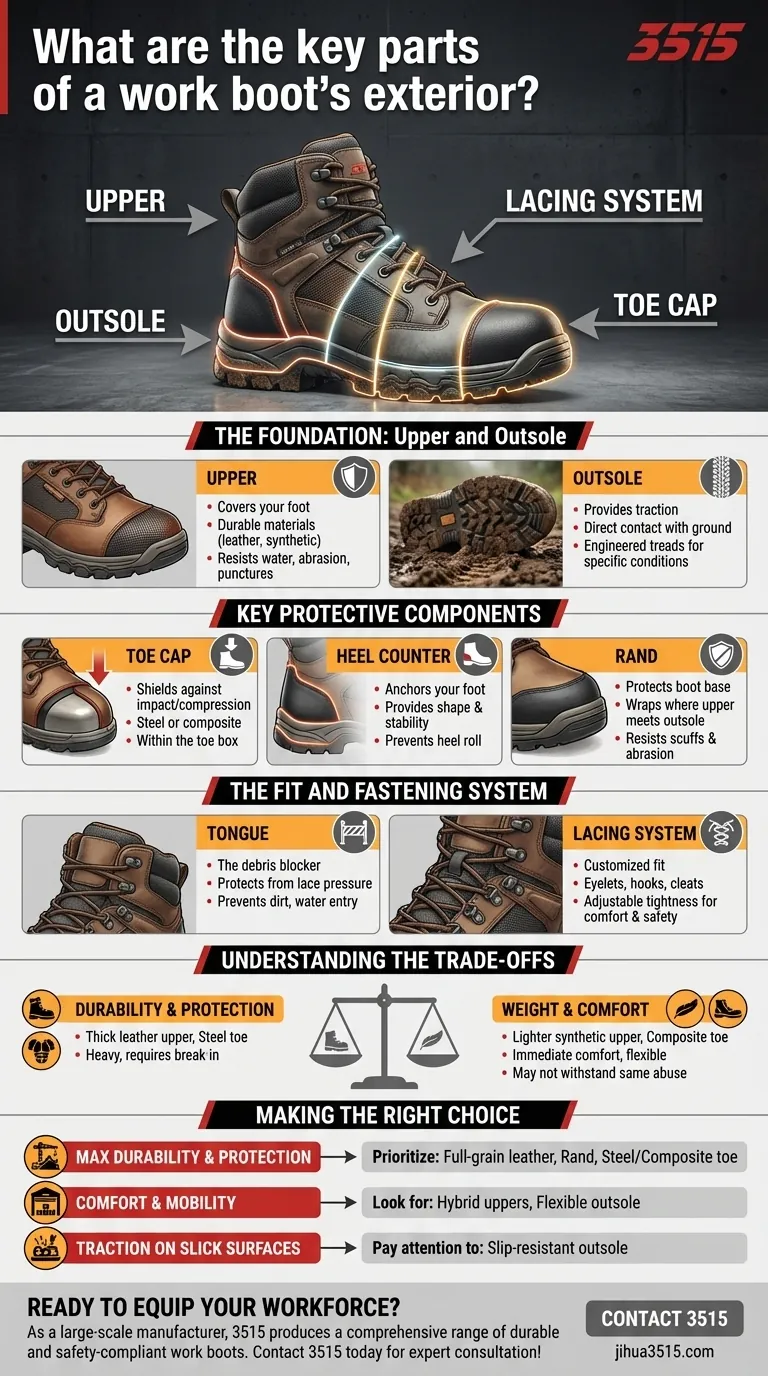 Quelles sont les parties clés de l'extérieur d'une chaussure de travail ? Un guide de la sécurité et de la durabilité Guide Visuel