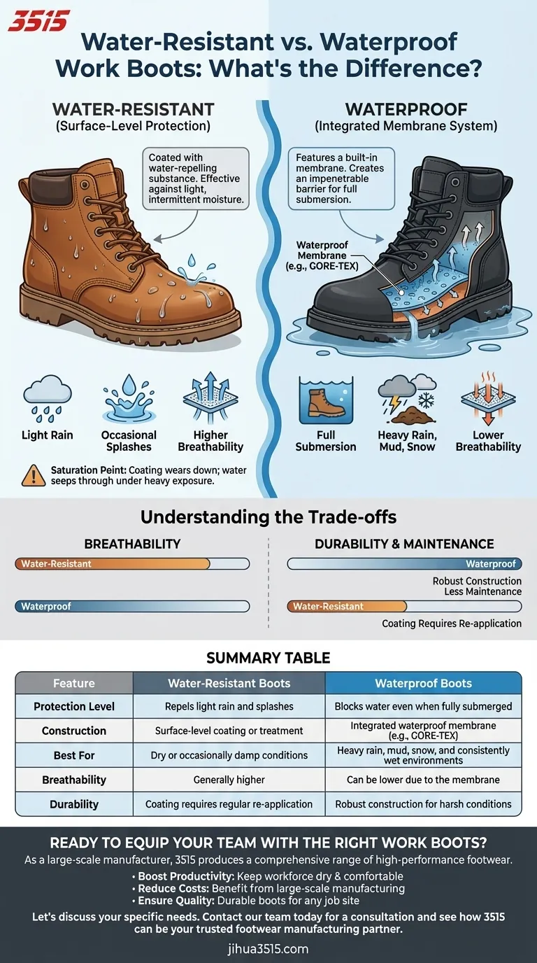 Quelle est la différence entre les bottes de travail résistantes à l'eau et les bottes de travail imperméables ? Choisissez la bonne protection pour votre travail Guide Visuel