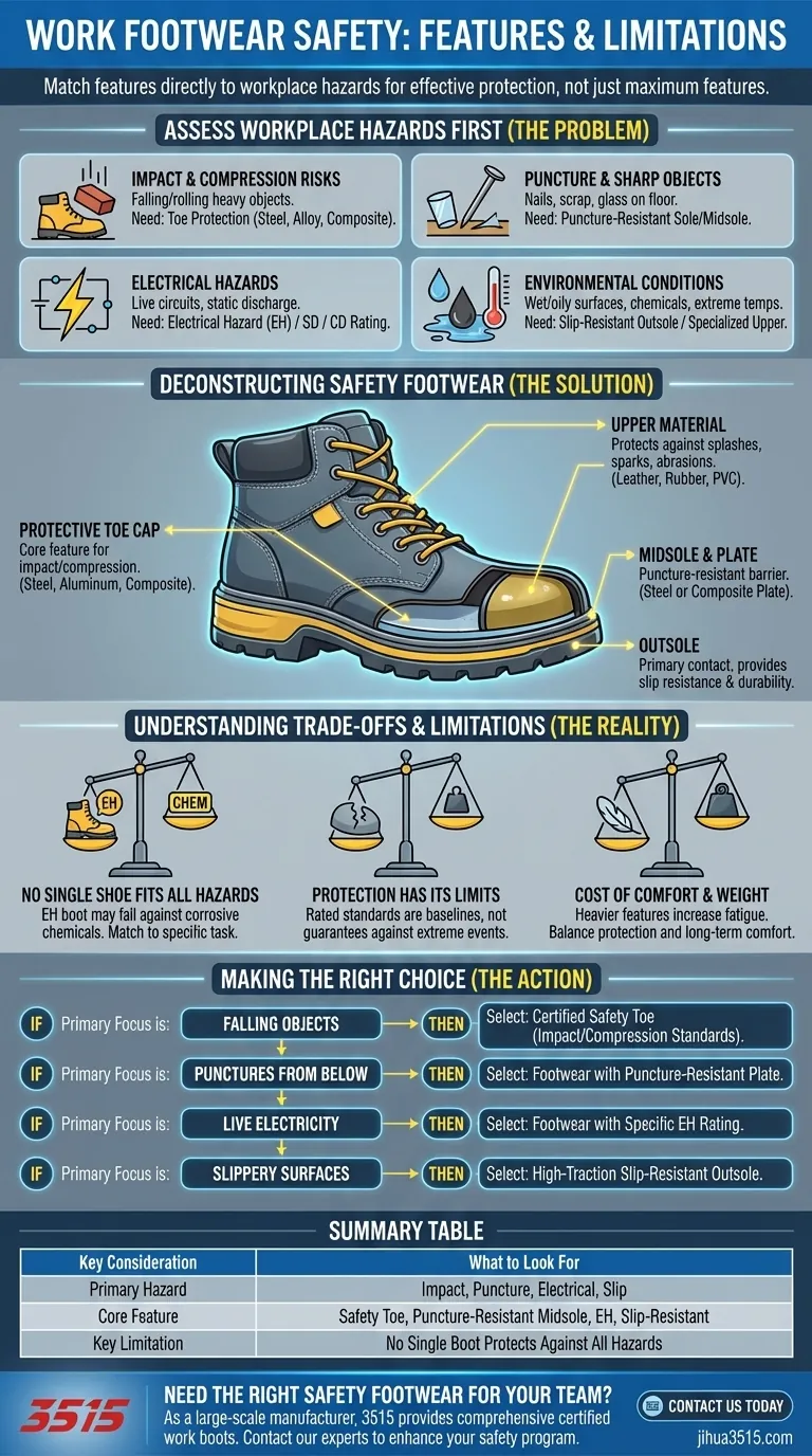 关于工作鞋的安全特性和局限性，您应该考虑什么？根据工作危害选择合适的靴子 图解指南