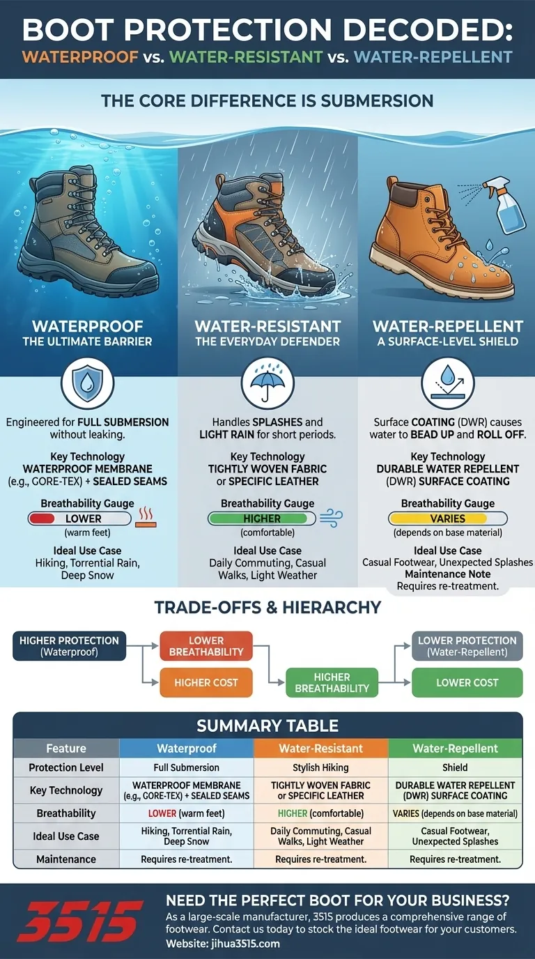 防水、防泼水和拒水靴子有什么区别？为您的双脚选择正确的防护 图解指南