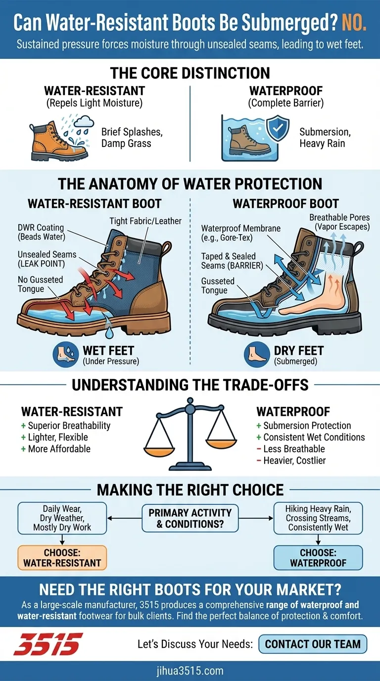 Les bottes résistantes à l'eau peuvent-elles être immergées dans l'eau ? Comprenez la différence essentielle pour avoir les pieds au sec. Guide Visuel