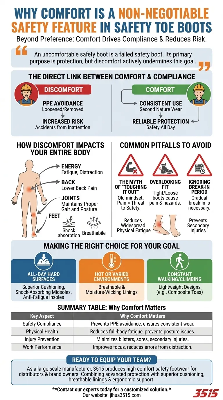 Why is comfort important in safety toe boots? Boost Worker Safety and Productivity Visual Guide
