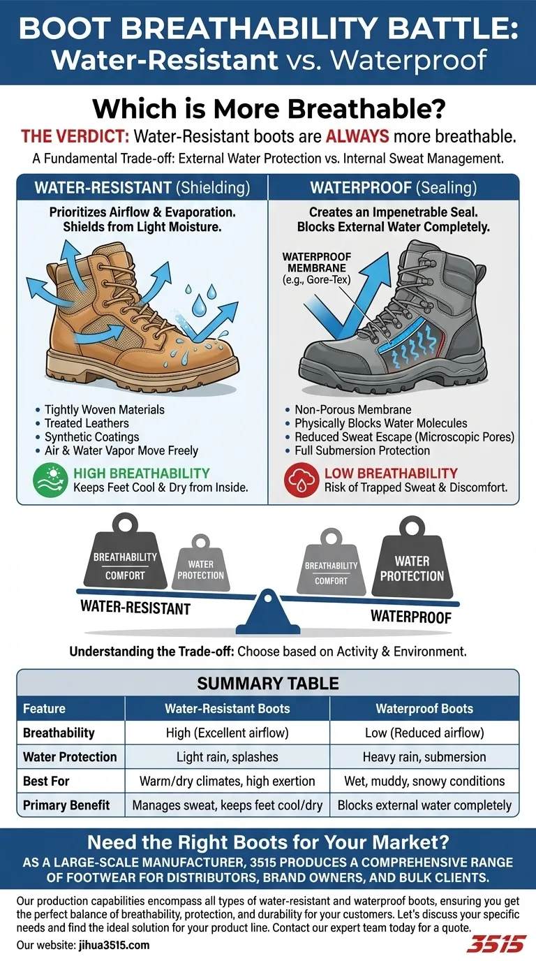 Quel type de botte est le plus respirant : imperméable ou résistant à l'eau ? Trouvez votre ajustement parfait. Guide Visuel