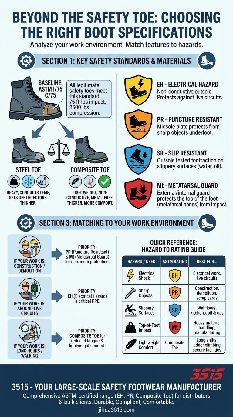 ¿Qué especificaciones adicionales se deben considerar al elegir botas con punta de seguridad? Adapta tu bota a los peligros de tu trabajo Guía Visual