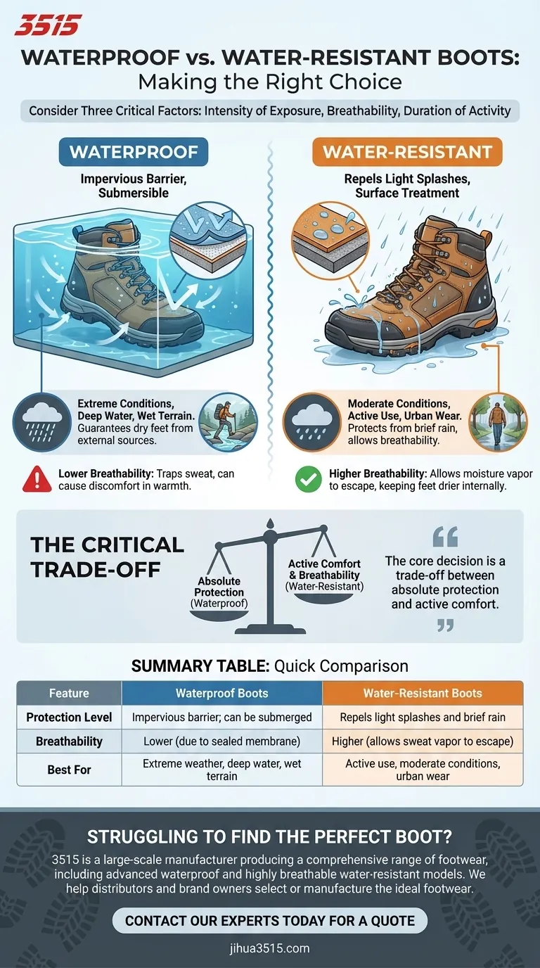 방수 부츠와 내수성 부츠 중 선택할 때 고려해야 할 요소는 무엇인가요? 환경에 맞춰 부츠를 선택하세요. 시각적 가이드
