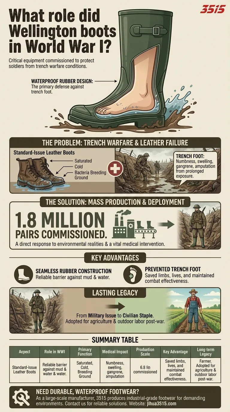 What role did Wellington boots play in World War I? Saving Soldiers from Trench Foot Visual Guide