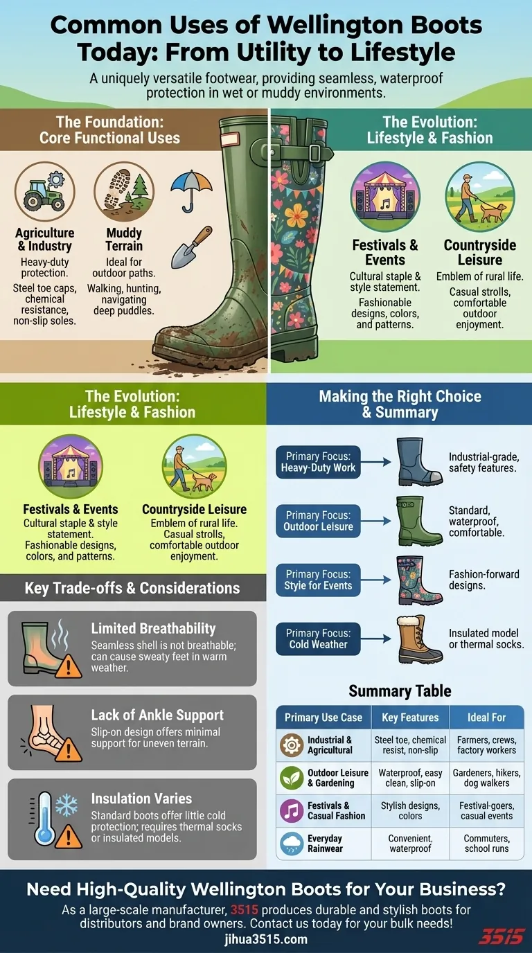 Was sind heute gängige Verwendungszwecke für Gummistiefel? Von der Feldarbeit bis zur Festivalmode Visuelle Anleitung