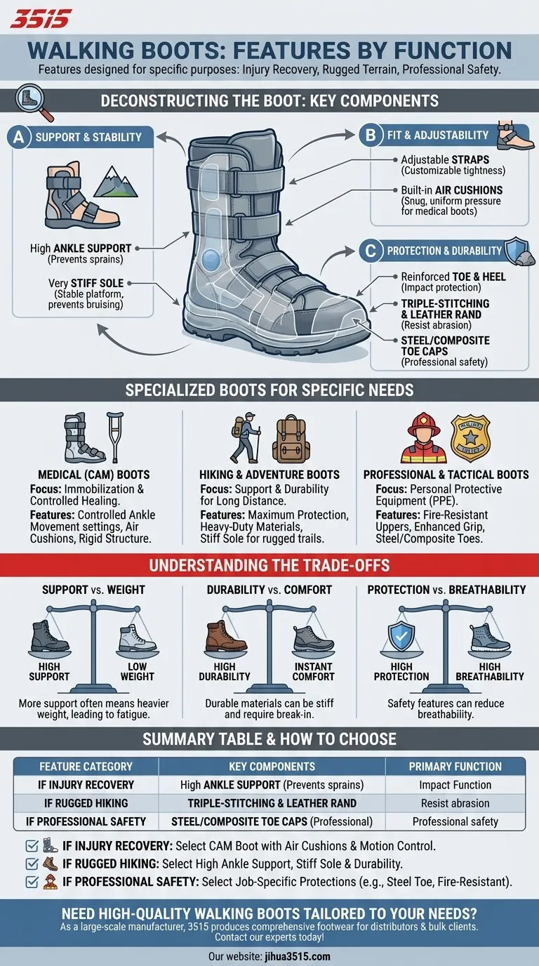 Quelles sont les caractéristiques des bottes de marche ? Support, protection et ajustement expliqués Guide Visuel