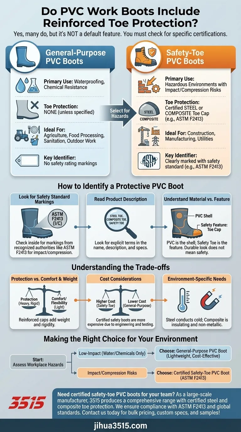 Gli stivali da lavoro in PVC includono una protezione rinforzata per le dita dei piedi? Non automaticamente: ecco come scegliere. Guida Visiva