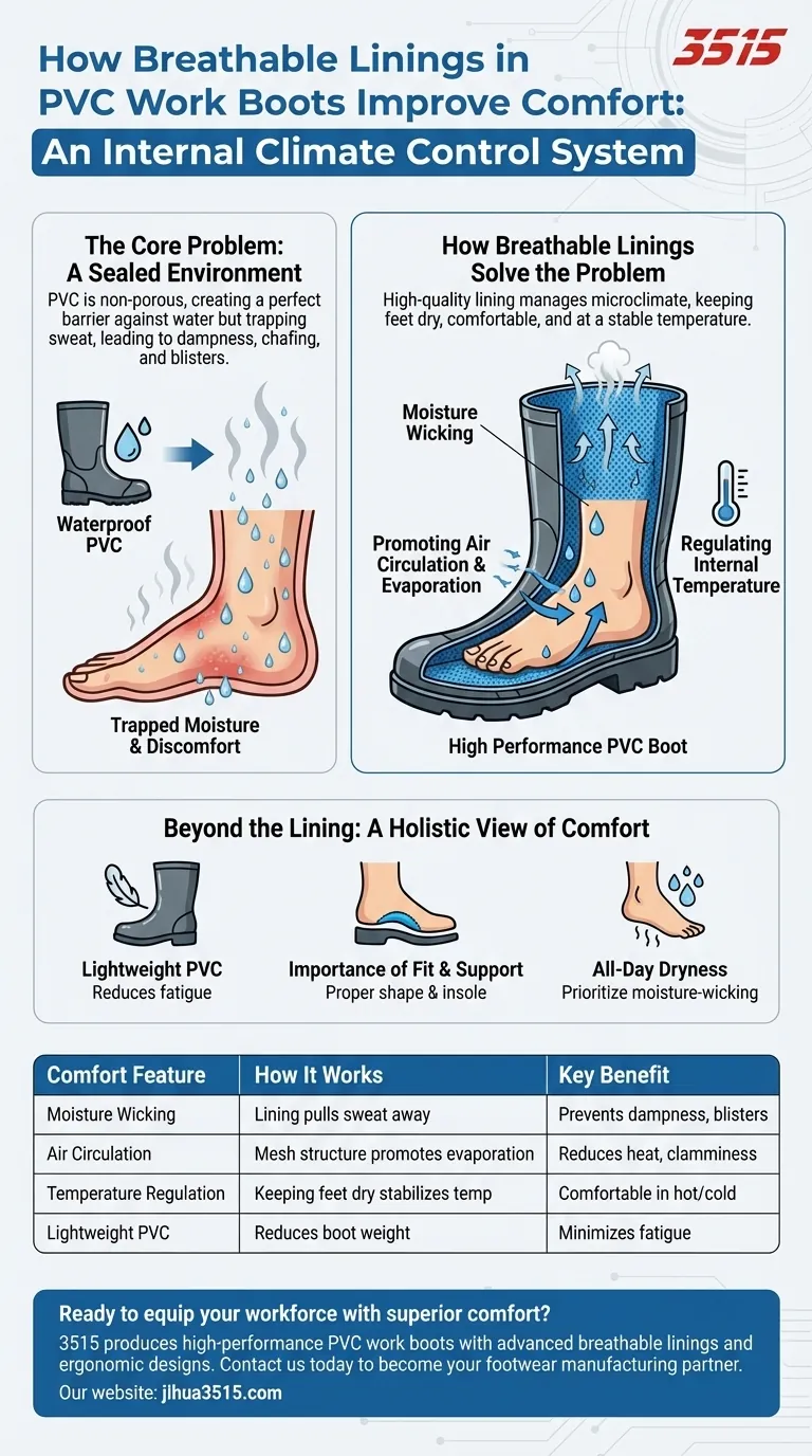 ¿Cómo mejoran la comodidad los forros transpirables en las botas de trabajo de PVC? Controle la humedad y la temperatura Guía Visual