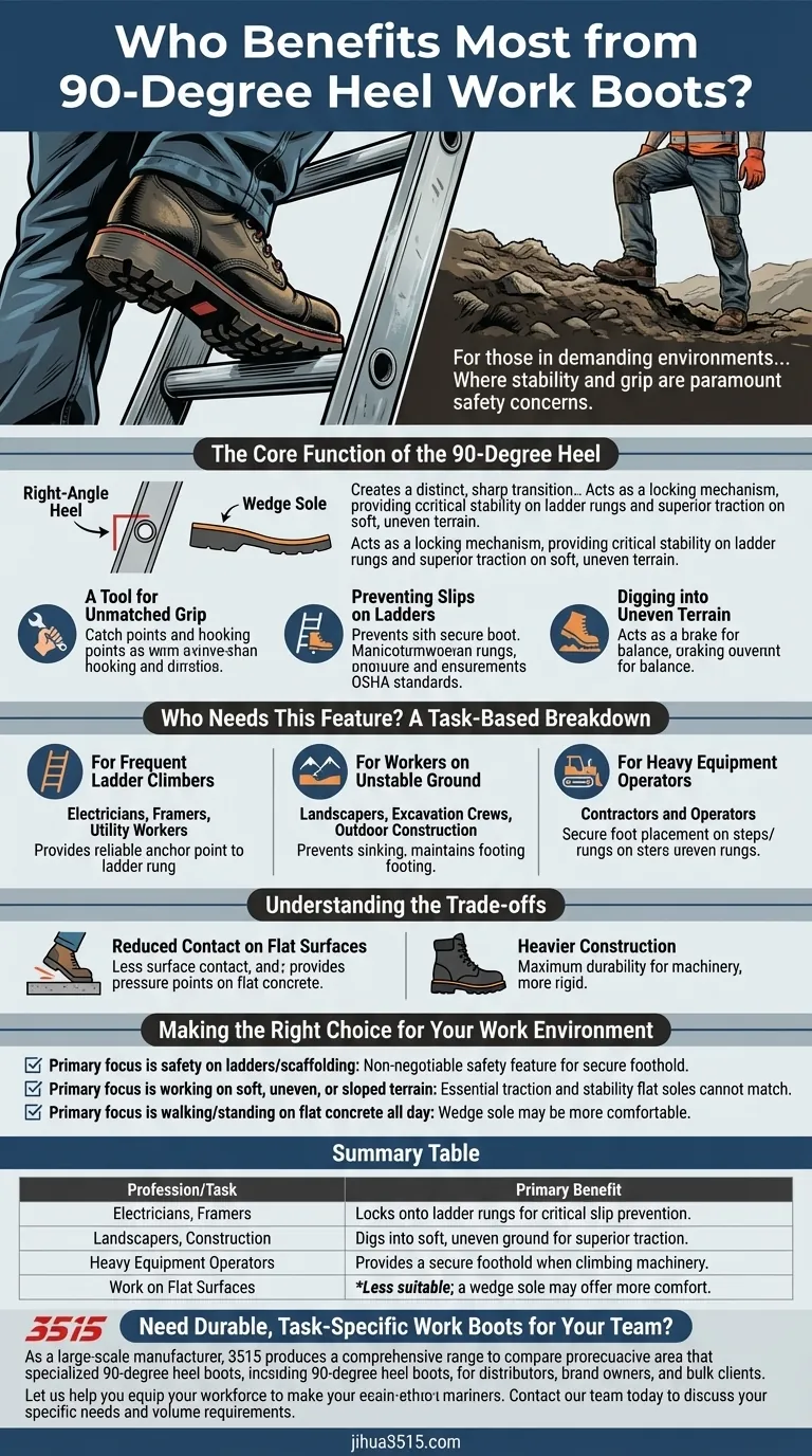 Какие профессии больше всего выигрывают от рабочих ботинок с каблуком 90 градусов? Достигните непревзойденной устойчивости на лестницах и неровной местности Визуальное руководство
