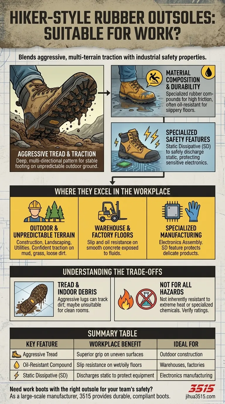 Qu'est-ce qui rend les semelles extérieures en caoutchouc de style randonnée adaptées aux environnements de travail ? Traction et sécurité supérieures pour les travaux exigeants Guide Visuel