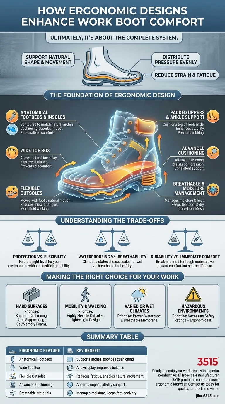 人間工学に基づいたデザインは、ワークブーツの快適性をどのように向上させますか？終日の生産性を向上させ、疲労を軽減します。 ビジュアルガイド