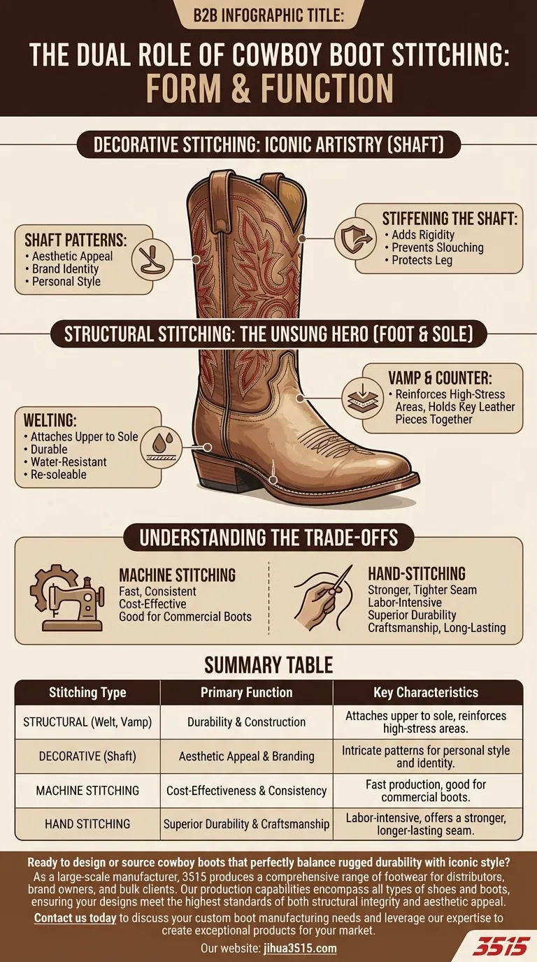 How does stitching contribute to cowboy boot design? The Key to Durability and Style Visual Guide