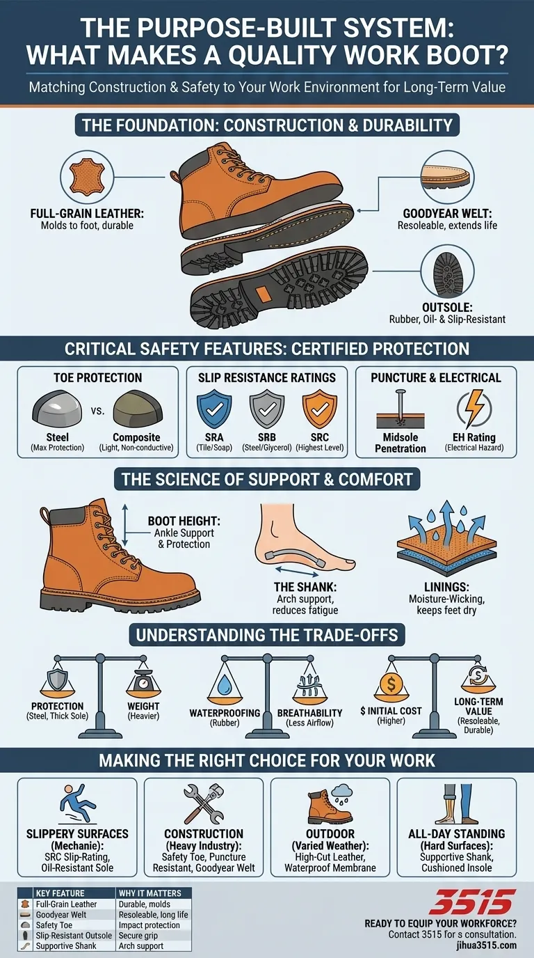 좋은 품질의 작업화는 어떤 특징을 가지고 있나요? 내구성 있는 구조 및 안전 가이드 시각적 가이드